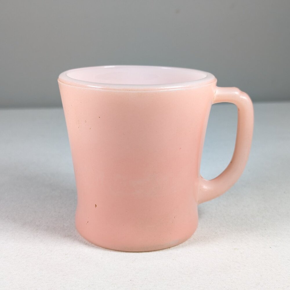 Vintage Fire King Pink Glass mug by Anchor Hocking USA, Flamingoware D handle